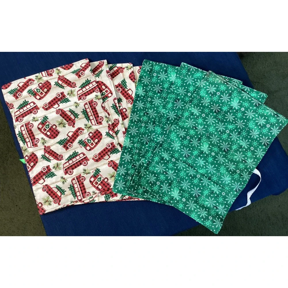 Christmas Placemats Set of 8 Red Buffalo Plaid Camper Green Snowflake Rustic